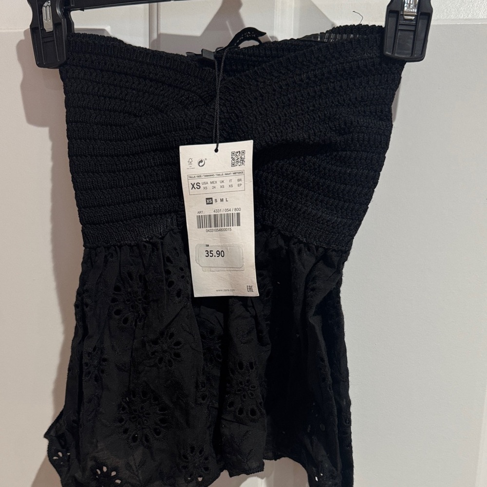 Zara Elegant Black Strapless Crochet Top